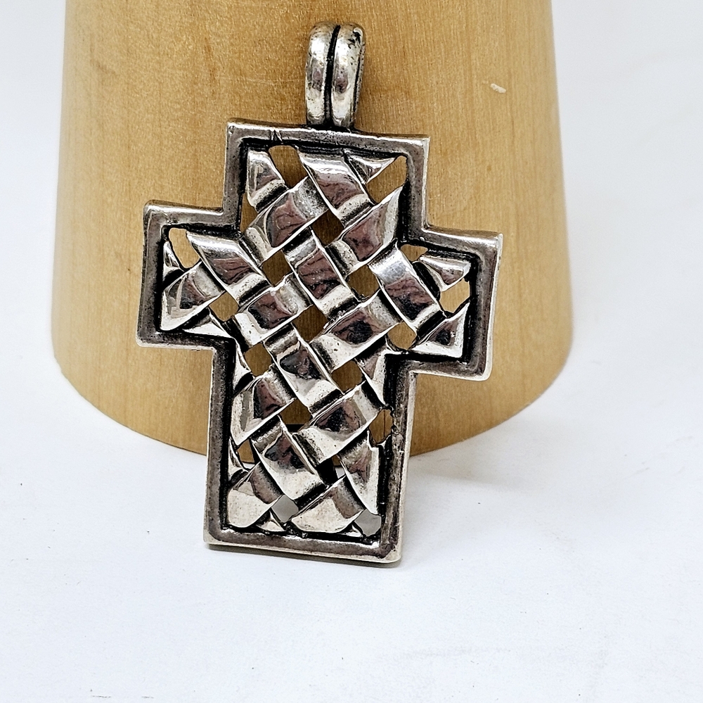 Basket weave Sterling Cross Pendant